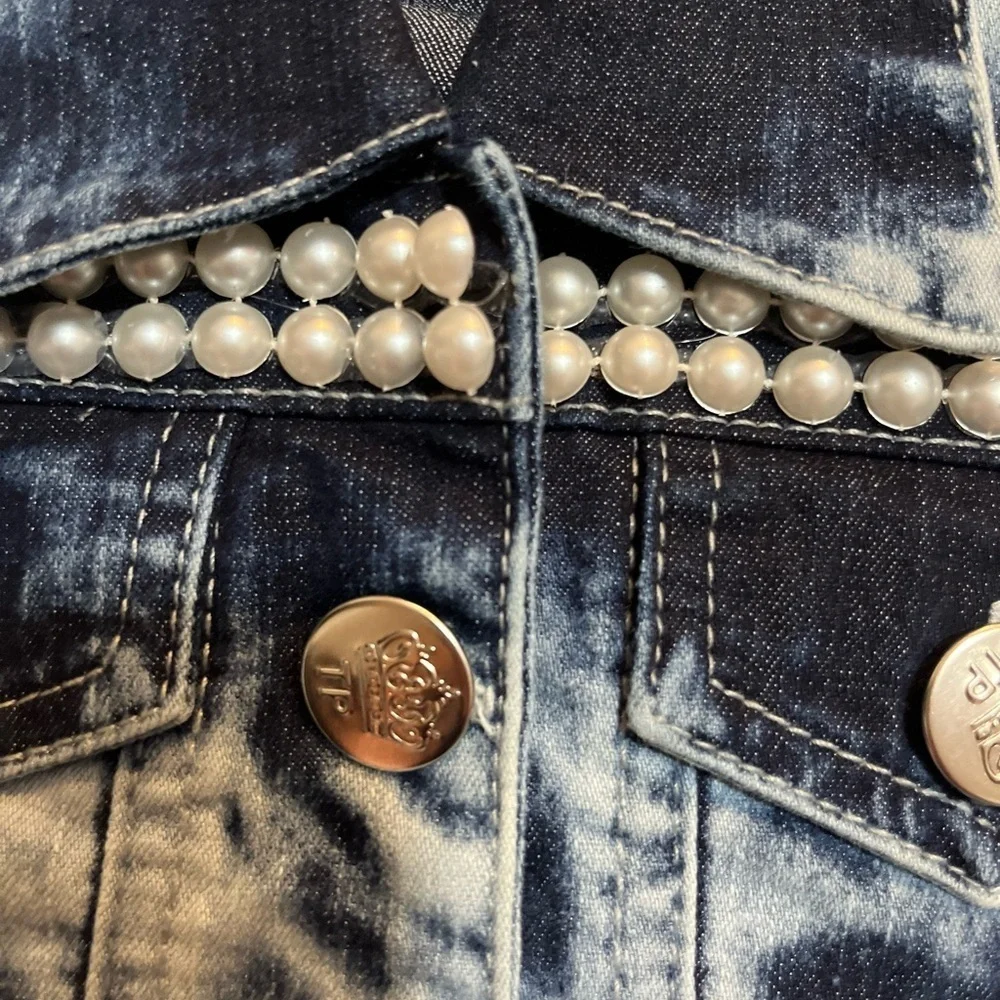 Kids Denim Jacket with Lace and Pearl Accents - Girls 4
